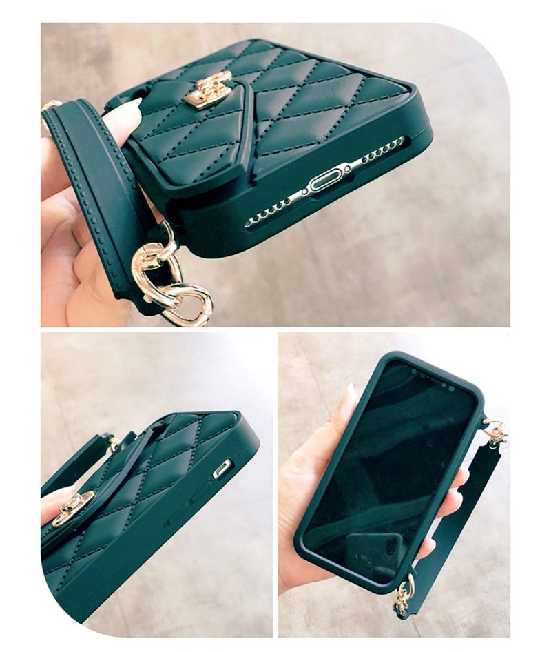 UnnFiko Wallet Case Compatible with iPhone 6 Plus, Cool Bag Design, Purse Flip Card Pouch Cover Soft Silicone Case with Handstrap & Long Shoulder Strap (Dark Green, iPhone 6 Plus) - Image 4